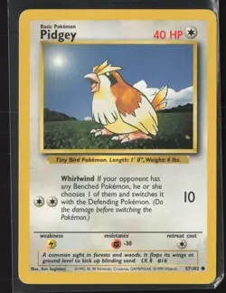 Pidgey 57/102 Common Base Set Unlimited Pokemon Lightly Played - Image 1