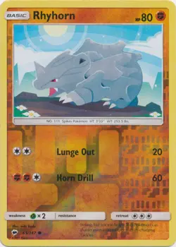 Rhyhorn - 65/147 - Common - Reverse Holo LP, English Pokemon Burning Shadows - Image 1
