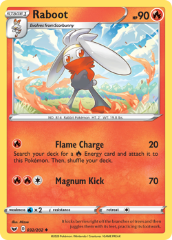 Raboot 032/202 UC Sword & Shield Pokemon Reverse Holo NM/M - Image 1