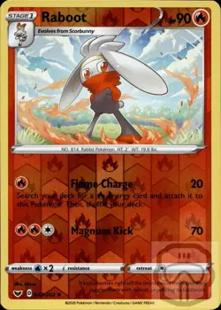 Raboot 032/202 UC Sword & Shield Pokemon Reverse Holo NM/M - Image 3