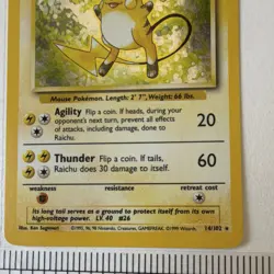 Pokemon Raichu Base Set Holo Rare 14/102 80 HP Wizards 1999 English Unlimited - Image 3