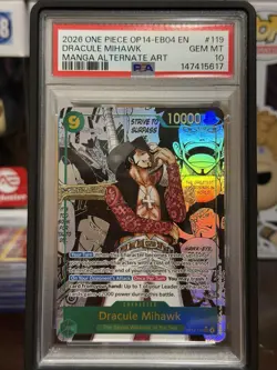 2026 ONE PIECE MANGA ALTERNATE ART OP14-EB04-119 DRACULE MIHAWK PSA 10 - Image 1