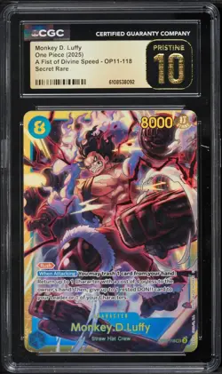 2025 ONE PIECE FIST OF DIVINE SPEED MONKEY D LUFFY OP11-118 SEC CGC 10 PRISTINE - Image 1