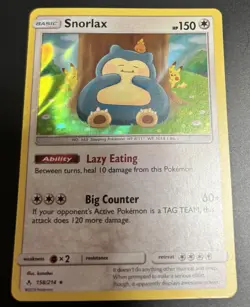 Pokemon TCG Snorlax 158/214 SM Unbroken Bonds Holo Rare Card with Pikachu NM - Image 1