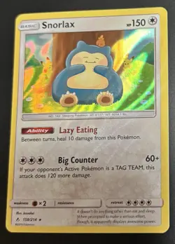 Pokemon TCG Snorlax 158/214 SM Unbroken Bonds Holo Rare Card with Pikachu NM - Image 2