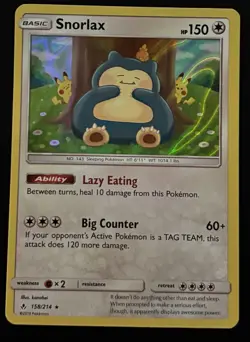 Pokemon TCG Snorlax 158/214 SM Unbroken Bonds Holo Rare Card with Pikachu NM - Image 3