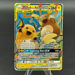 2019 Pokemon TCG Raichu & Alolan Raichu GX 54/236 Unified Minds Ultra Rare Holo - Image 1