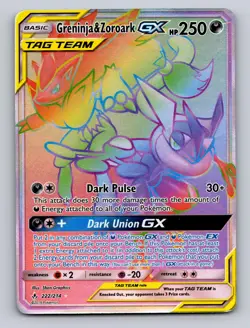 GRENINJA & ZOROARK GX 222/214 RAINBOW RARE UNBROKEN BONDS POKEMON LP - Image 1