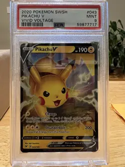 2020 Pokemon SWSH Vivid Voltage Pikachu V 043/185 PSA 9 MINT - Image 1