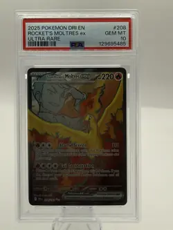 2025 POKEMON DRI EN-DESTINED RIVALS ULTRA RARE TEAM ROCKET'S MOLTRES EX PSA 10 - Image 1
