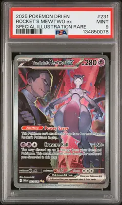 2025 POKEMON DRI EN-DESTINED RIVALS #231 TEAM ROCKET'S MEWTWO EX PSA 9 - Image 1