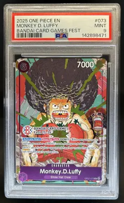 2025 One Piece Bandai Card Games Fest Monkey D Luffy #OP07-073 PSA 9 - Image 1