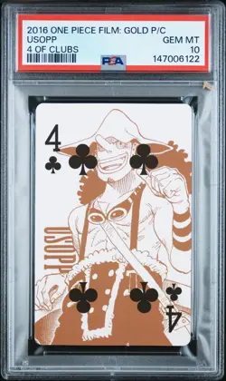 2016 ONE PIECE FILM: GOLD PLAYING CARDS 4 OF CLUBS USOPP PSA 10 - Image 1