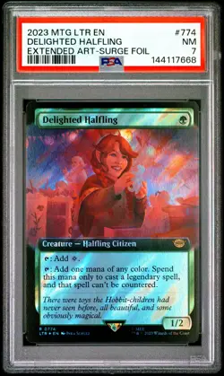 2023 MTG THE LORD OF THE RINGS: TALES OF MIDDLE-EARTH DELIGHTED HALFLING PSA 7 - Image 1