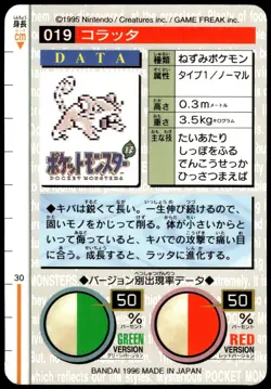 Rattatta #019 Green 1996 JPN Bandai Carddass Vending Pokemon [NM] (1) - Image 2