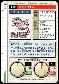 Weezing #110 Green 1996 JPN Bandai Carddass Vending Pokemon [NM] (1) - Image 2