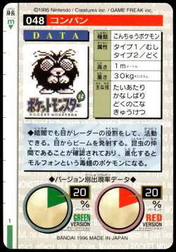 Venonat #048 Green 1996 JPN Bandai Carddass Vending Pokemon [NM] (1) - Image 2