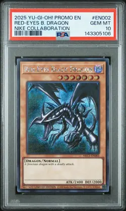 2025 YU-GI-OH! NIKE COLLABORATION PROMO #EN002 RED-EYES BLACK DRAGON PSA 10 - Image 1