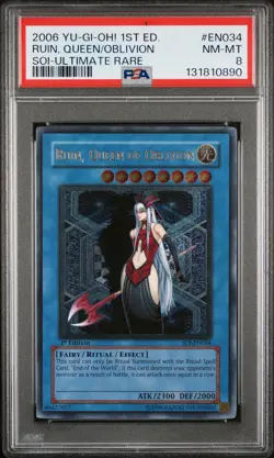2006 YU-GI-OH! SOI-SHADOW OF INFINITY #EN034 RUIN, QUEEN OF OBLIVION PSA 8 - Image 1
