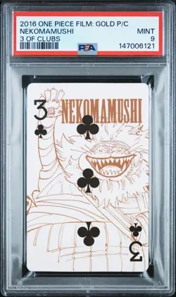 2016 ONE PIECE FILM: GOLD PLAYING CARDS 3 OF CLUBS NEKOMAMUSHI PSA 9 - Image 1