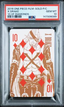 2016 ONE PIECE FILM: GOLD PLAYING CARDS 10 OF DIAMONDS X DRAKE PSA 10 - Image 1