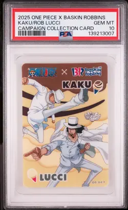 2025 ONE PIECE X BASKIN ROBBINS CAMPAIGN COLLECTION CARD KAKU/ROB LUCCI PSA 10 - Image 1