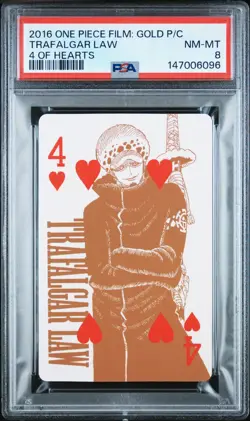 2016 ONE PIECE FILM: GOLD PLAYING CARDS 4 OF HEARTS TRAFALGAR LAW PSA 8 - Image 1