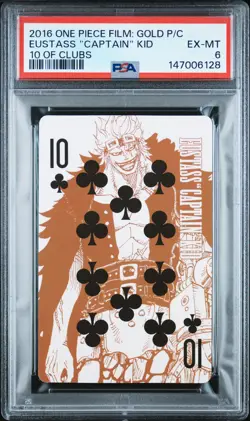 2016 ONE PIECE FILM: GOLD PLAYING CARDS 10 OF CLUBS EUSTASS "CAPTAIN" KID PSA 6 - Image 1