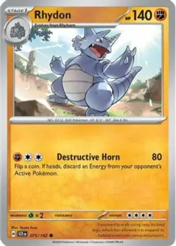 Rhydon - 075/142 - Common - Reverse Holo NM, English Pokemon Stellar Crown - Image 1