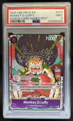 2025 One Piece Bandai Card Games Fest Monkey D Luffy #OP07-073 PSA 9 - Image 1