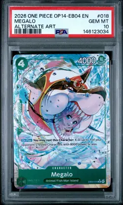 2026 ONE PIECE OP14-EB04-THE AZURE SEA'S SEVEN ALTERNATE ART #018 MEGALO PSA 10 - Image 1