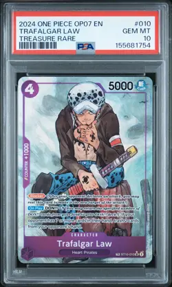 2024 ONE PIECE OP07-500 YEARS IN THE FUTURE TREASURE RARE TRAFALGAR LAW PSA 10 - Image 1