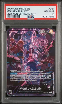 2025 ONE PIECE ENGLISH VERSION 2ND ANNIVERSARY SET #061 MONKEY D. LUFFY PSA 10 - Image 1