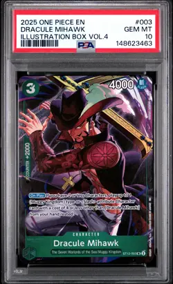 2025 ONE PIECE PROMOS ILLUSTRATION BOX VOL.4 #003 DRACULE MIHAWK PSA 10 - Image 1