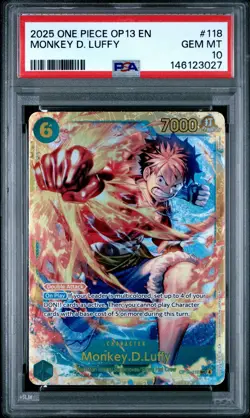 2025 ONE PIECE OP13-CARRYING ON HIS WILL #118 MONKEY D. LUFFY PSA 10 - Image 1