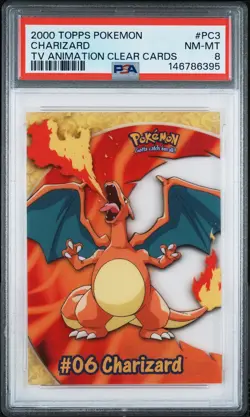2000 TOPPS POKEMON TV ANIMATION CLEAR CARDS #PC3 CHARIZARD PSA 8 - Image 1