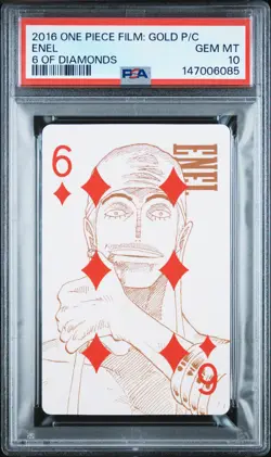 2016 ONE PIECE FILM: GOLD PLAYING CARDS 6 OF DIAMONDS ENEL PSA 10 - Image 1