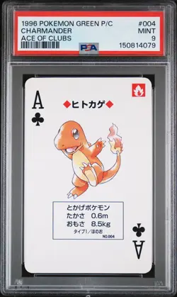 1996 POKEMON GREEN VERSION PLAYING CARDS ACE OF CLUBS #004 CHARMANDER PSA 9 - Image 1