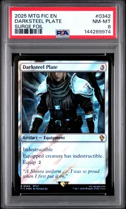 2025 MTG FINAL FANTASY COMMANDER SURGE FOIL #0342 DARKSTEEL PLATE PSA 8 - Image 1