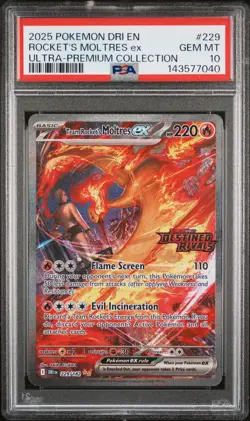 2025 POKEMON DRI EN-DESTINED RIVALS #229 TEAM ROCKET'S MOLTRES EX PSA 10 - Image 1