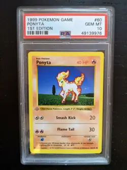 SUPER LIGHT STAMP 1999 Pokemon Base Set Shadowless 1st Edition Ponyta #60 PSA 10 - Image 1