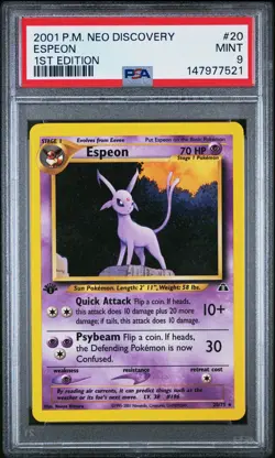 2001 POKEMON NEO DISCOVERY 1ST EDITION #20 ESPEON PSA 9 - Image 1