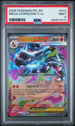 7579 Mega Charizard X ex 2025 Pokemon Phantasmal Flames #013 Double Rare PSA 9 - Image 1