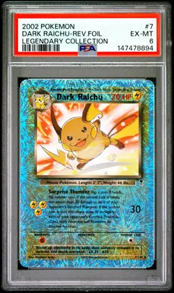 2002 POKEMON LEGENDARY COLLECTION #7 DARK RAICHU-REVERSE FOIL PSA 6 - Image 1