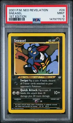 2001 POKEMON NEO REVELATION 1ST EDITION #24 SNEASEL PSA 9 - Image 1