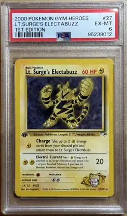 2000 Pokemon Gym Heroes 1st Edition Lt. Surge’s Electabuzz #27 Non-Holo PSA 6 - Image 1
