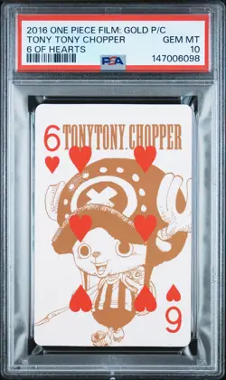 2016 ONE PIECE FILM: GOLD PLAYING CARDS 6 OF HEARTS TONY TONY CHOPPER PSA 10 - Image 1