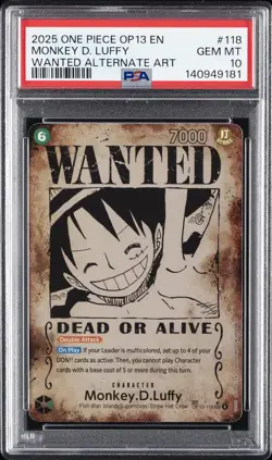 2025 ONE PIECE OP13-CARRYING ON HIS WILL ALT ART #118 MONKEY D. LUFFY PSA 10 - Image 1