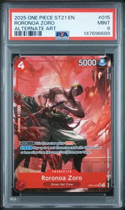 2025 ONE PIECE STARTER DECK ST21-EX GEAR 5 ALTERNATE ART #015 RORONOA ZORO PSA 9 - Image 1