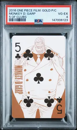 2016 ONE PIECE FILM: GOLD PLAYING CARDS 5 OF CLUBS MONKEY D. GARP PSA 4 - Image 1
